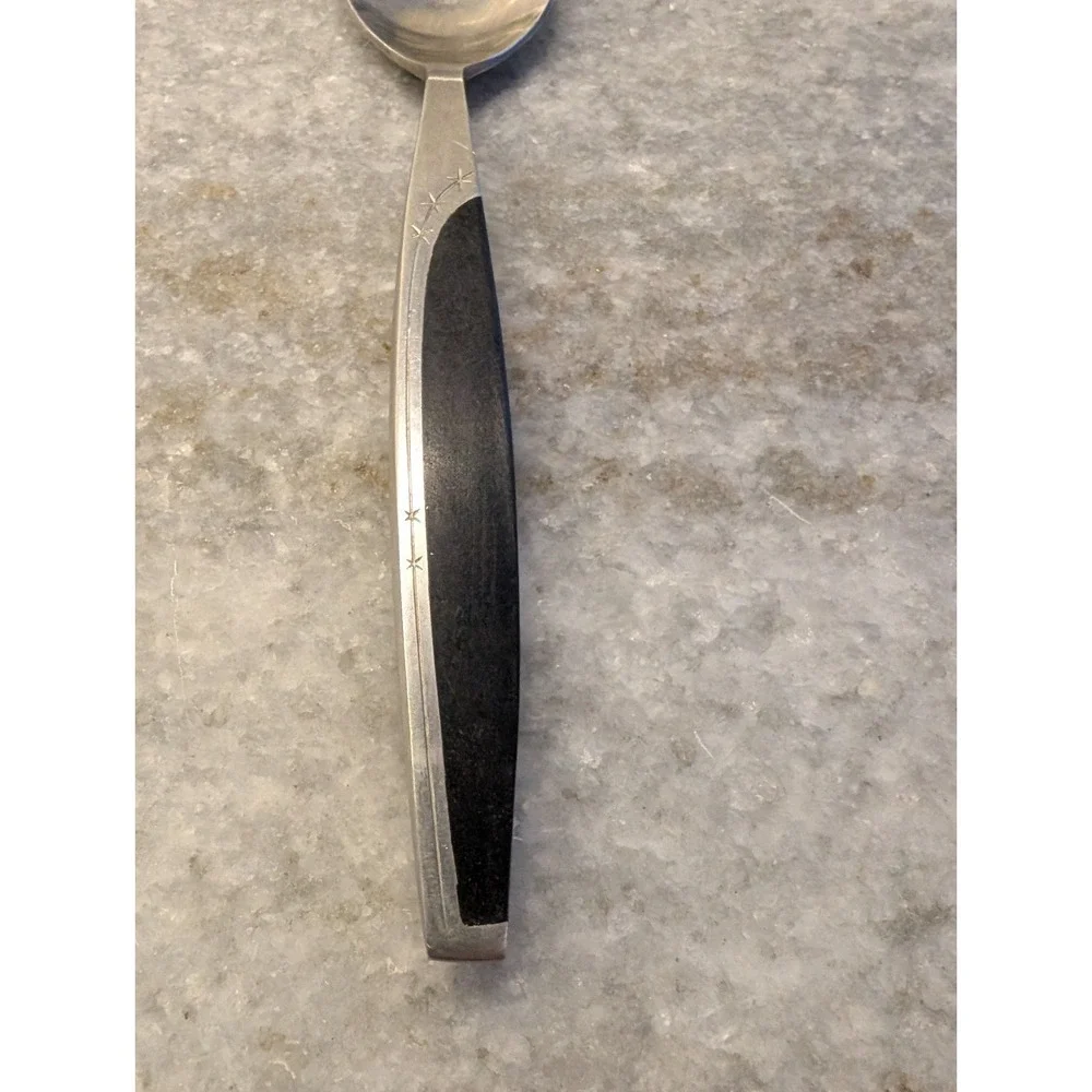 Vtg Mar-Crest Stainless Japan Faux Wood Handle Teaspoon Atomic Starburst MCFMCF3